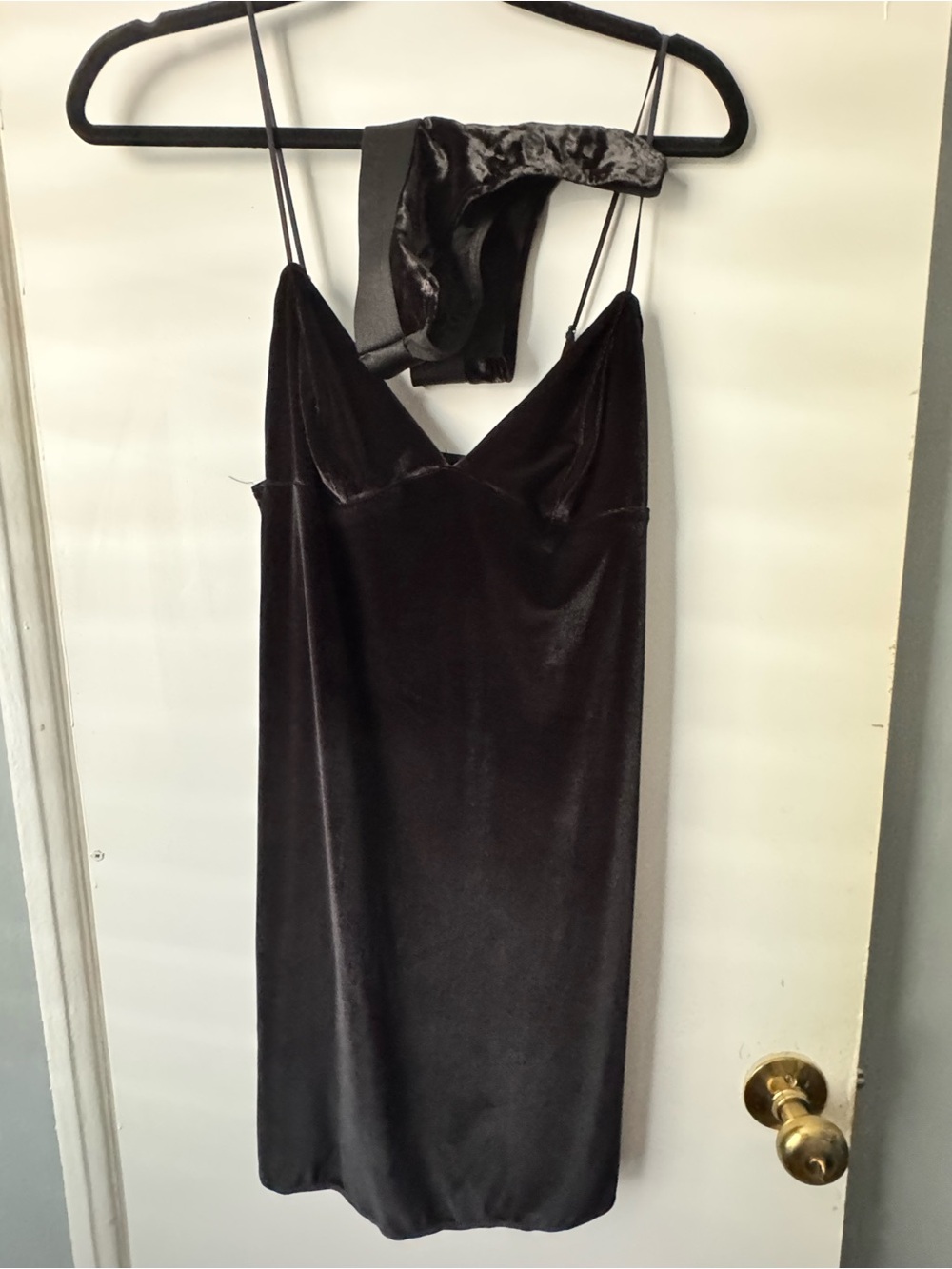 Victoria's Secret Black Velvet Slip Dress with Matching Thong